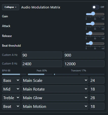 Audio Modulation Matrix controls