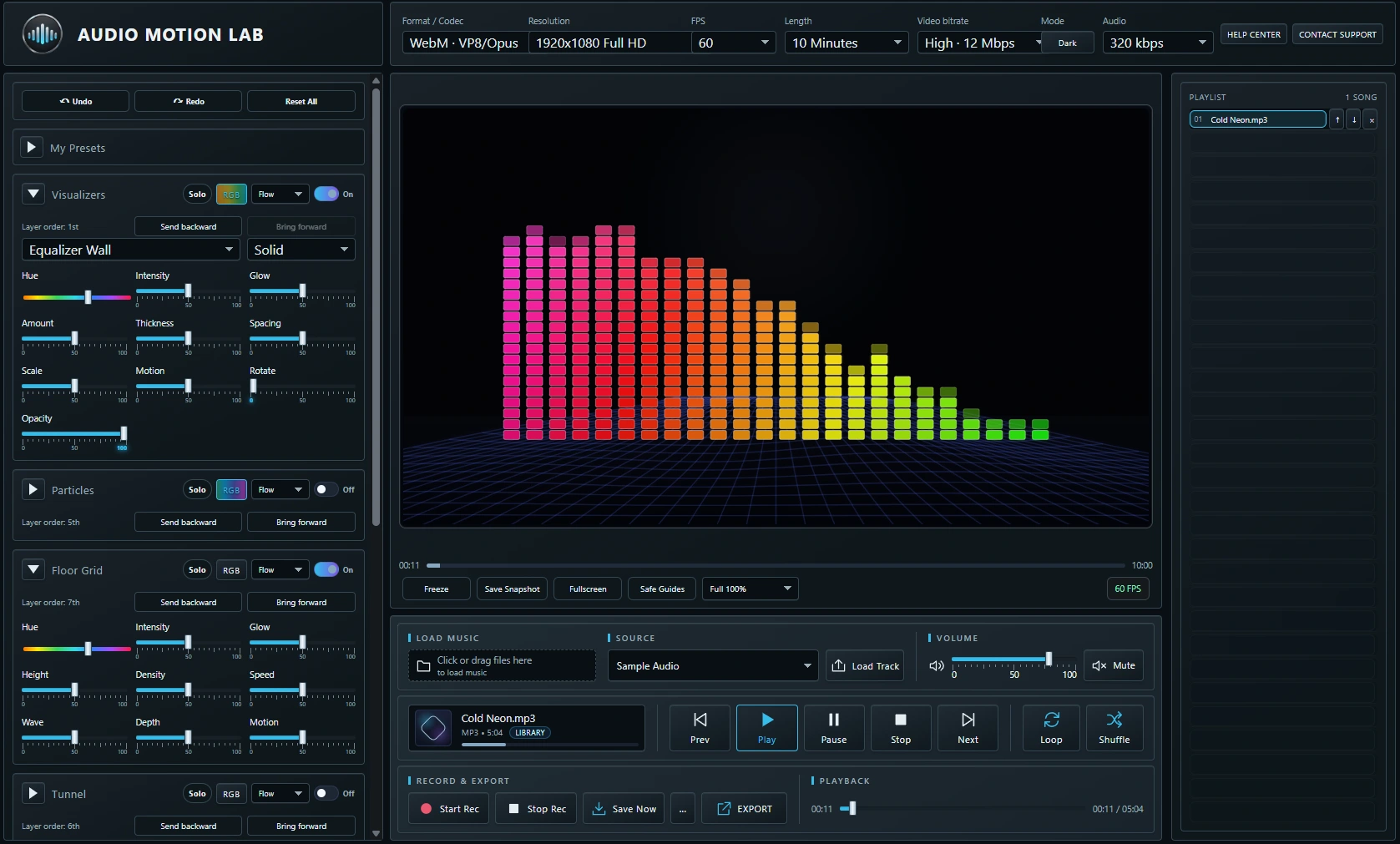 Audio Motion Lab text, logo and overlay controls