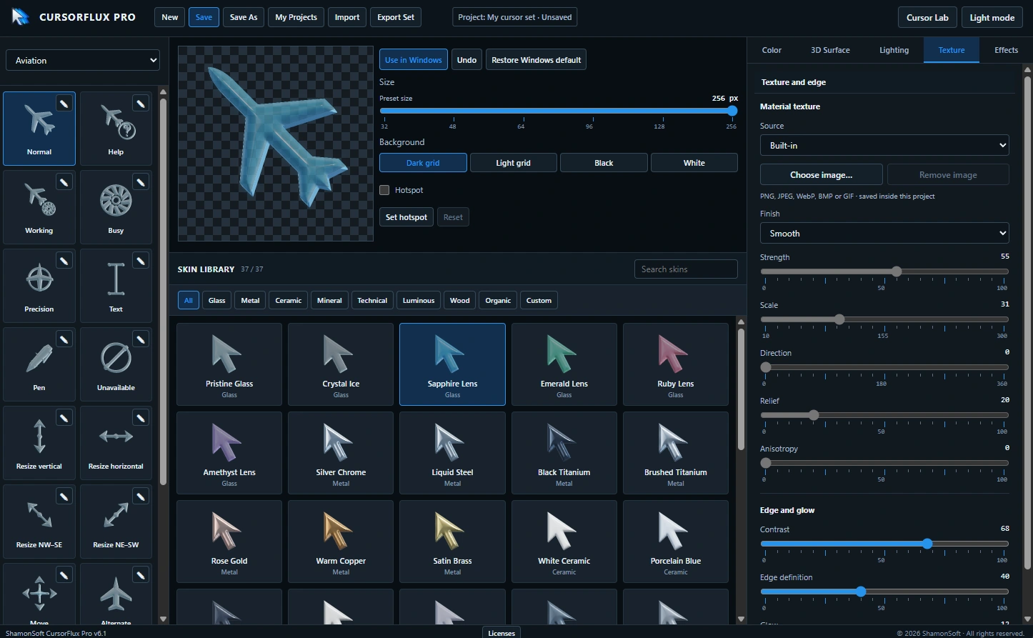 CursorFlux Pro Aviation theme with Black Titanium skin