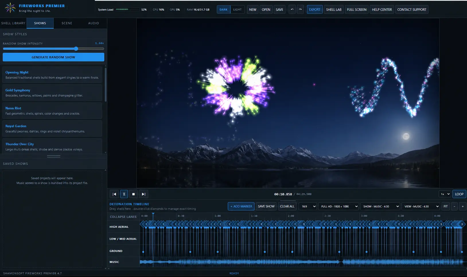 Fireworks Premier show styles and random show generator